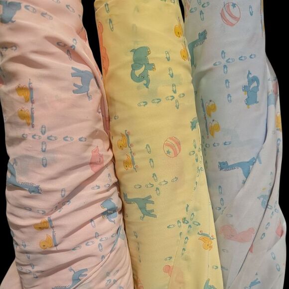Vintage MCM Lot Of 3 Bolts Of Baby Sheer Nursery Baby Animal Print Material Rare - Picture 2 of 12